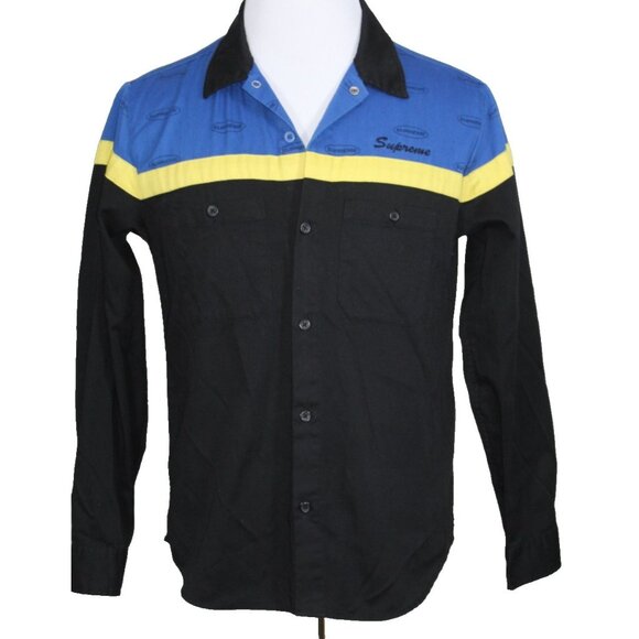 SUPREME COLOR BLOCKED WORK SHIRT BLUE BLACK SMALL - Picture 1 of 7